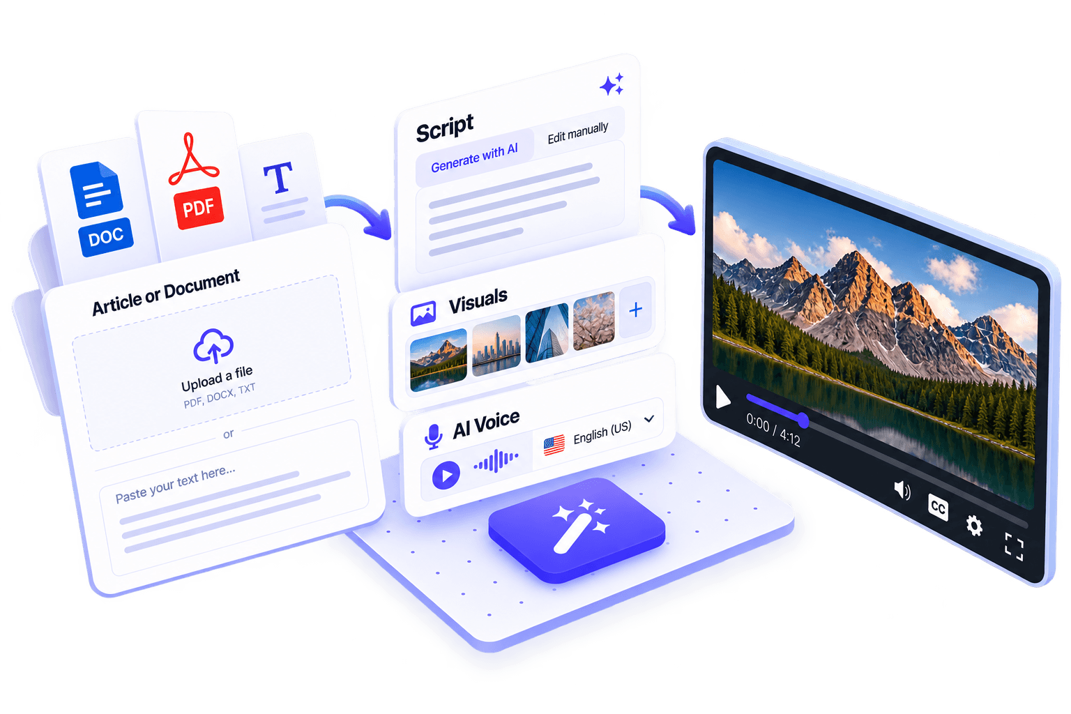 Vidsembly Content to Video: turn a document into slides, narration, and a narrated MP4
