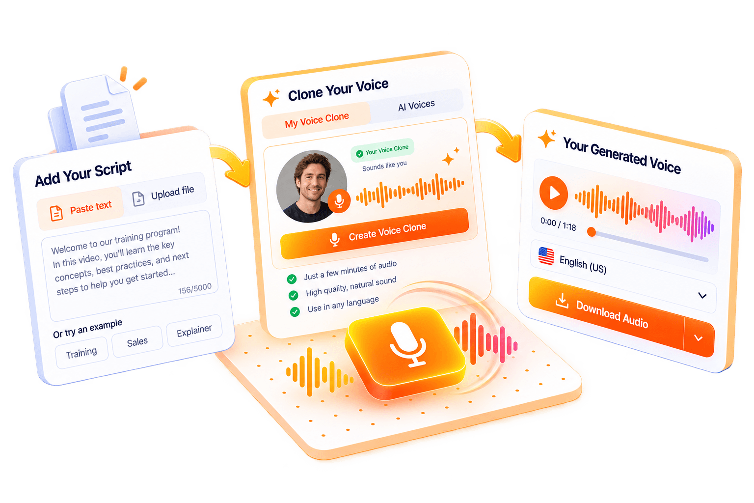 Vidsembly AI Voice: clone your voice and generate voiceover clips from a script